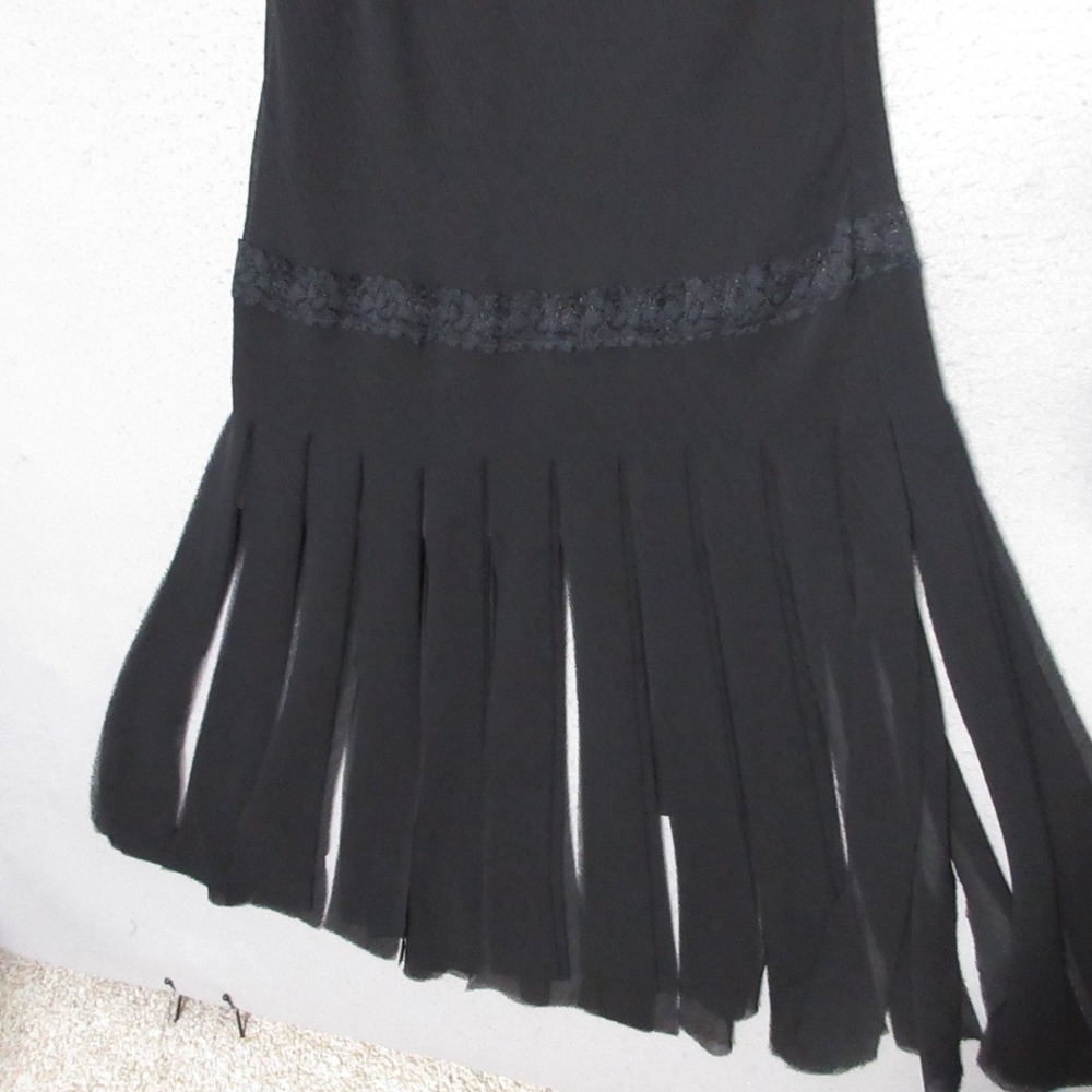 Vintage Believe Dress 14 Petite Black Y2K 90s Fairy Whimsigoth Slit Lace Trim - Picture 4 of 10